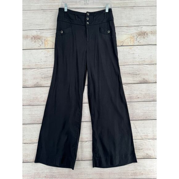 Anthropologie Linen Blend High Waist Wide Leg Pants Womens 0 Black - Picture 1 of 10